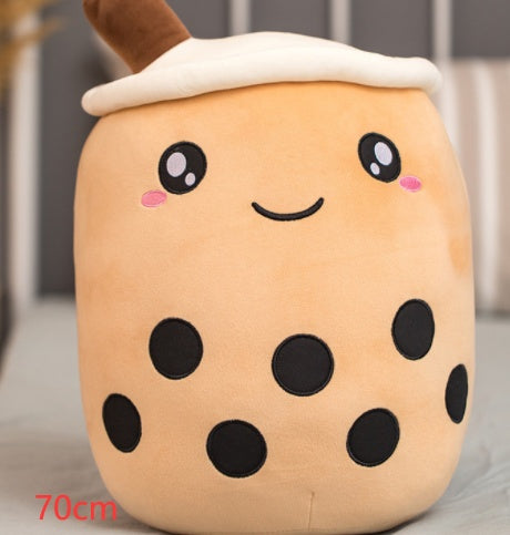 Bubble Tea Pluche Kussen – Cute Fruit Boba Knuffel (Strawberry/Milk Tea)