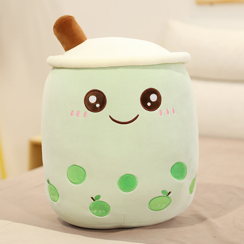 Bubble Tea Pluche Kussen – Cute Fruit Boba Knuffel (Strawberry/Milk Tea)
