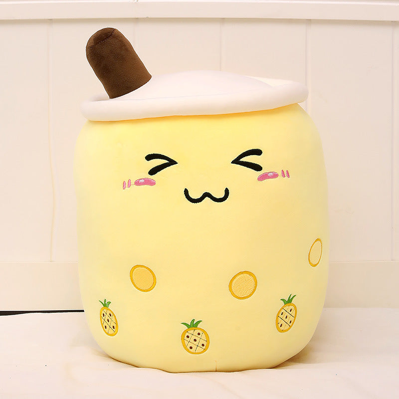 Bubble Tea Pluche Kussen – Cute Fruit Boba Knuffel (Strawberry/Milk Tea)
