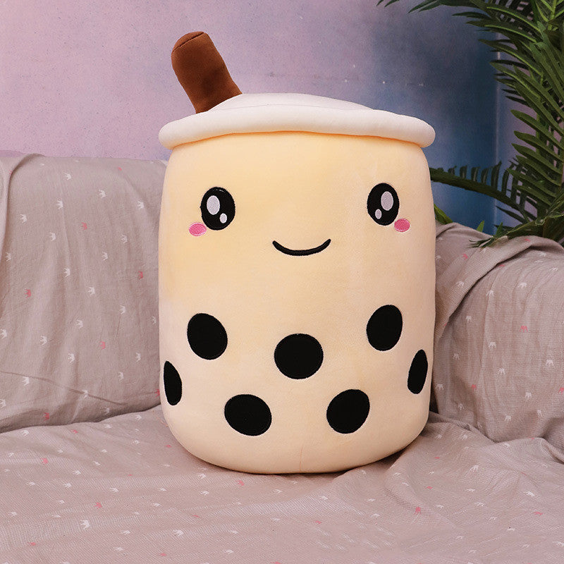 Bubble Tea Pluche Kussen – Cute Fruit Boba Knuffel (Strawberry/Milk Tea)