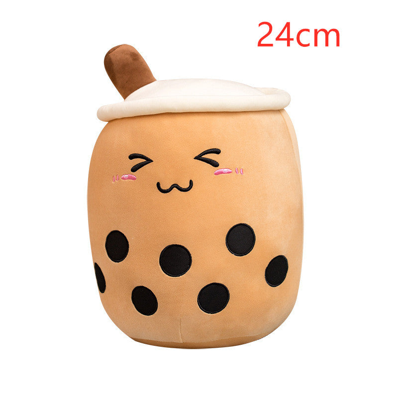 Bubble Tea Pluche Kussen – Cute Fruit Boba Knuffel (Strawberry/Milk Tea)