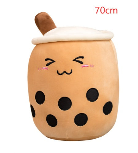 Bubble Tea Pluche Kussen – Cute Fruit Boba Knuffel (Strawberry/Milk Tea)