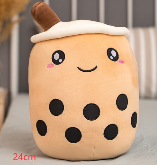 Bubble Tea Pluche Kussen – Cute Fruit Boba Knuffel (Strawberry/Milk Tea)