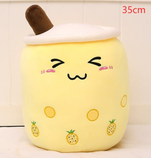 Bubble Tea Pluche Kussen – Cute Fruit Boba Knuffel (Strawberry/Milk Tea)