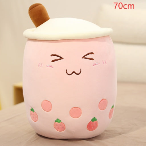 Bubble Tea Pluche Kussen – Cute Fruit Boba Knuffel (Strawberry/Milk Tea)