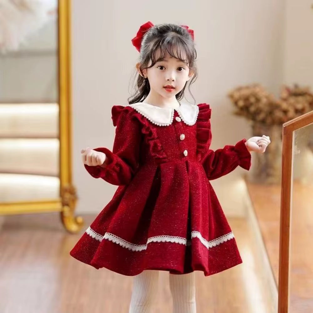 2026 New Winter Dress for Kids 1-8 Years Old Birthday Long Sleeve Princess Formal Dresses for Baby Girl 2 3 4 5 6 7 8 Year