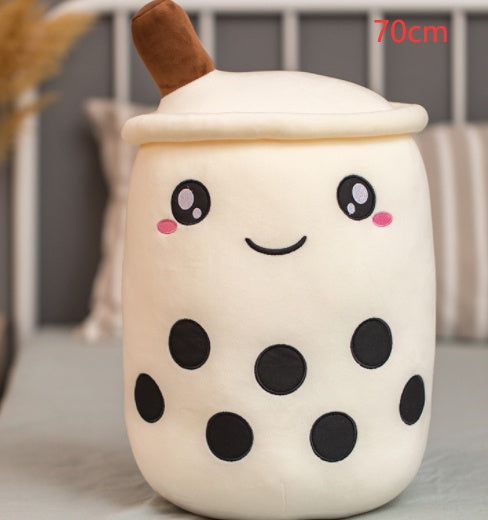 Bubble Tea Pluche Kussen – Cute Fruit Boba Knuffel (Strawberry/Milk Tea)
