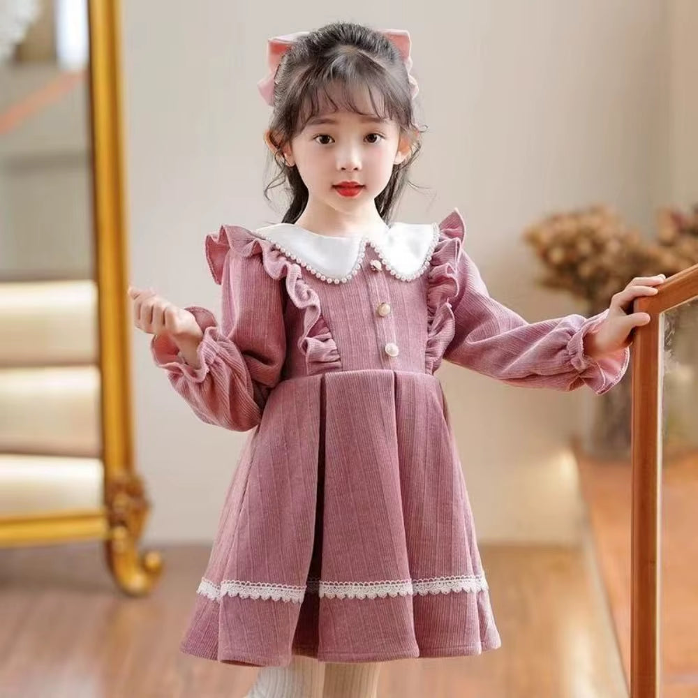 2026 New Winter Dress for Kids 1-8 Years Old Birthday Long Sleeve Princess Formal Dresses for Baby Girl 2 3 4 5 6 7 8 Year