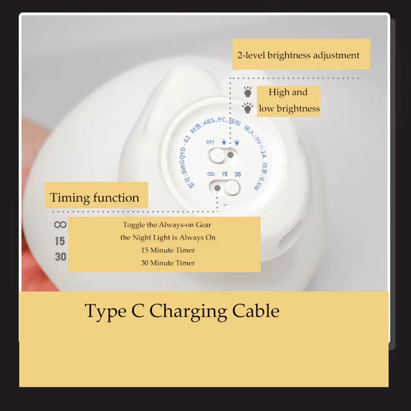 Cute Baby Night Light Dimmable Usb Charging Bedroom Bedside Nightlight Skin-Friendly Eye Care Kid Lamp Gift Childen Kawaii Home