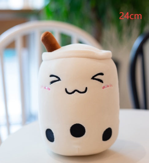 Bubble Tea Pluche Kussen – Cute Fruit Boba Knuffel (Strawberry/Milk Tea)