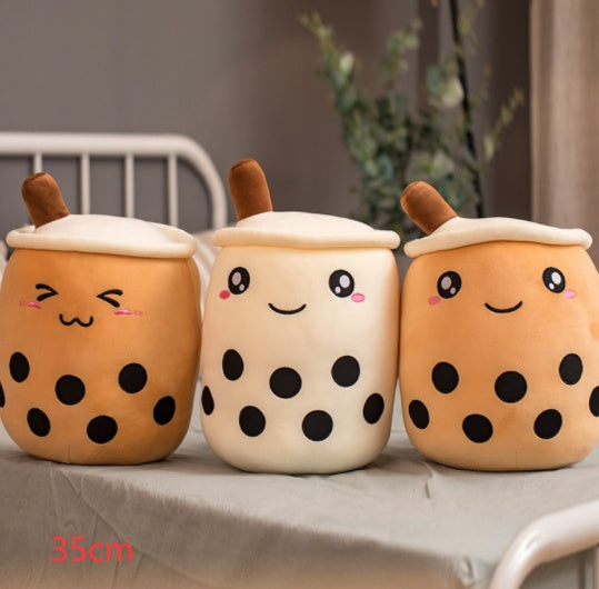 Bubble Tea Pluche Kussen – Cute Fruit Boba Knuffel (Strawberry/Milk Tea)