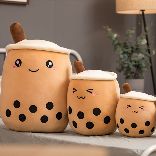 Bubble Tea Pluche Kussen – Cute Fruit Boba Knuffel (Strawberry/Milk Tea)