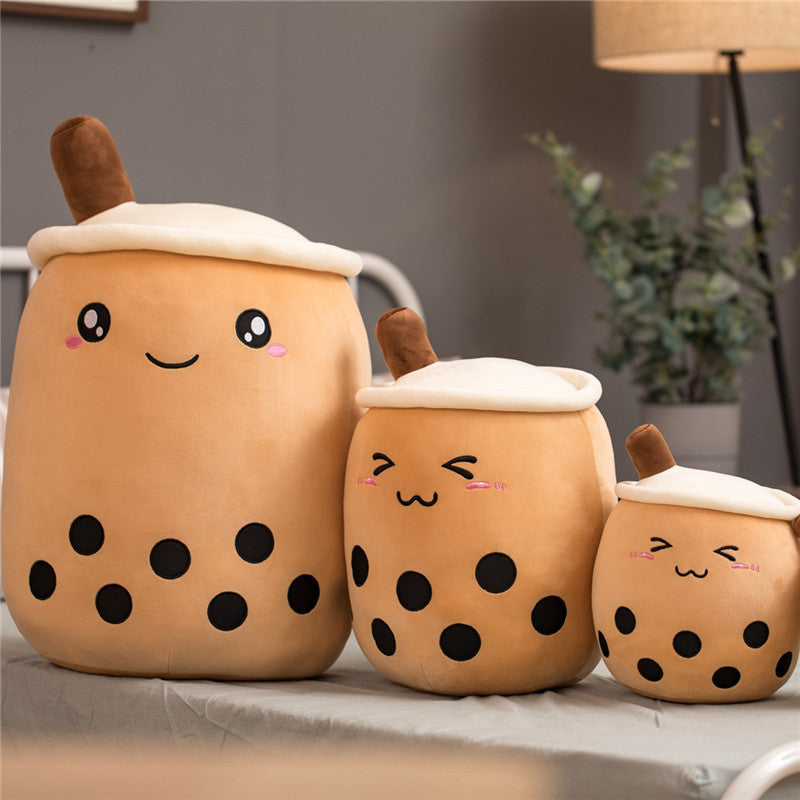 Bubble Tea Pluche Kussen – Cute Fruit Boba Knuffel (Strawberry/Milk Tea)