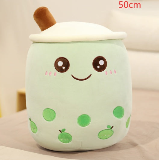 Bubble Tea Pluche Kussen – Cute Fruit Boba Knuffel (Strawberry/Milk Tea)