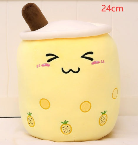 Bubble Tea Pluche Kussen – Cute Fruit Boba Knuffel (Strawberry/Milk Tea)