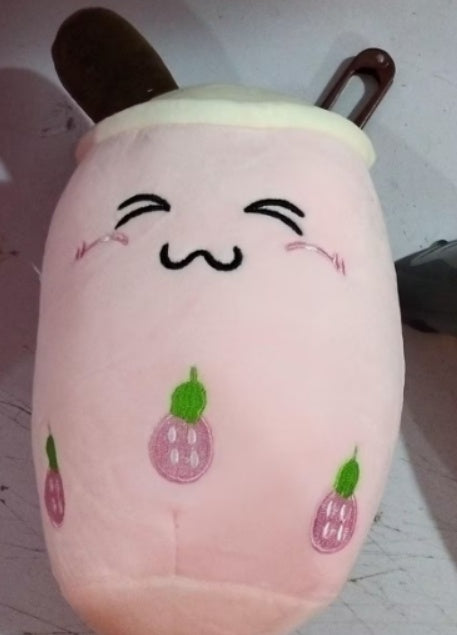 Bubble Tea Pluche Kussen – Cute Fruit Boba Knuffel (Strawberry/Milk Tea)