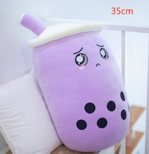 Bubble Tea Pluche Kussen – Cute Fruit Boba Knuffel (Strawberry/Milk Tea)
