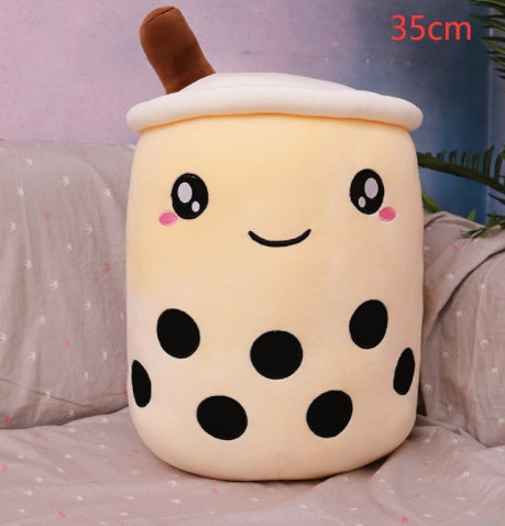 Bubble Tea Pluche Kussen – Cute Fruit Boba Knuffel (Strawberry/Milk Tea)