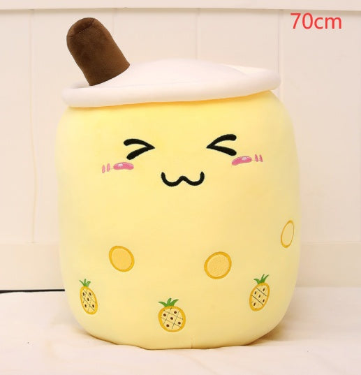 Bubble Tea Pluche Kussen – Cute Fruit Boba Knuffel (Strawberry/Milk Tea)
