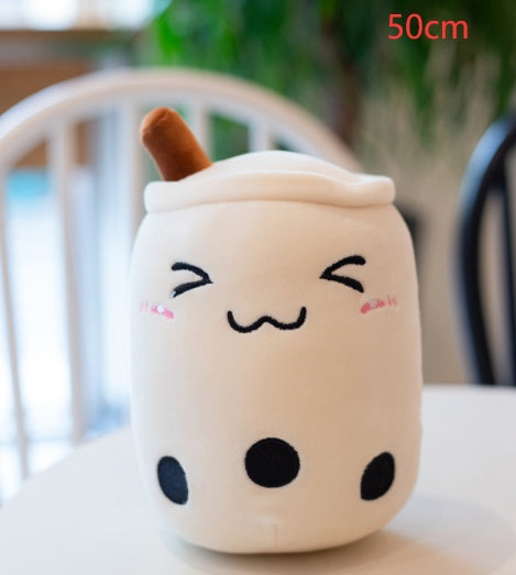 Bubble Tea Pluche Kussen – Cute Fruit Boba Knuffel (Strawberry/Milk Tea)