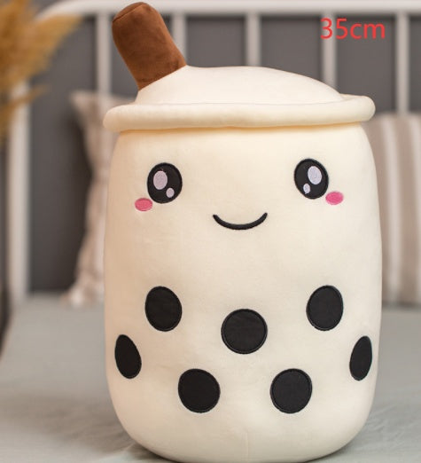 Bubble Tea Pluche Kussen – Cute Fruit Boba Knuffel (Strawberry/Milk Tea)