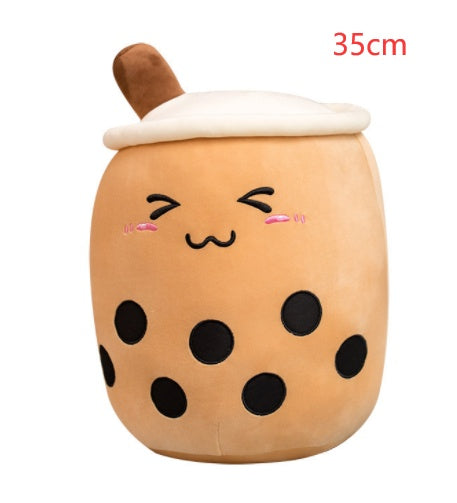 Bubble Tea Pluche Kussen – Cute Fruit Boba Knuffel (Strawberry/Milk Tea)