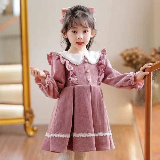 2026 New Winter Dress for Kids 1-8 Years Old Birthday Long Sleeve Princess Formal Dresses for Baby Girl 2 3 4 5 6 7 8 Year