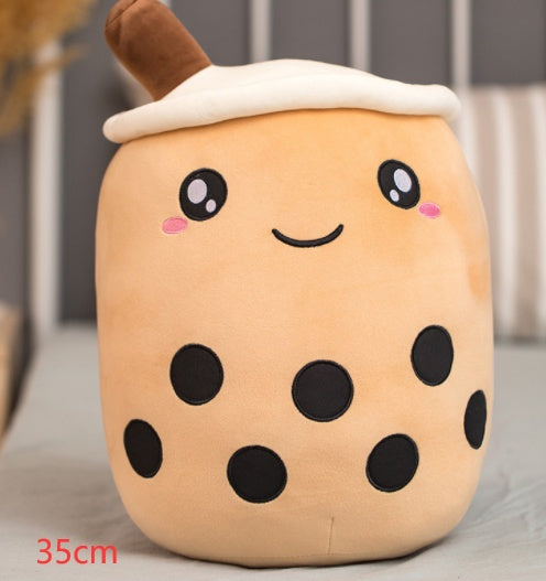 Bubble Tea Pluche Kussen – Cute Fruit Boba Knuffel (Strawberry/Milk Tea)