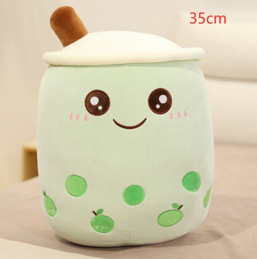 Bubble Tea Pluche Kussen – Cute Fruit Boba Knuffel (Strawberry/Milk Tea)