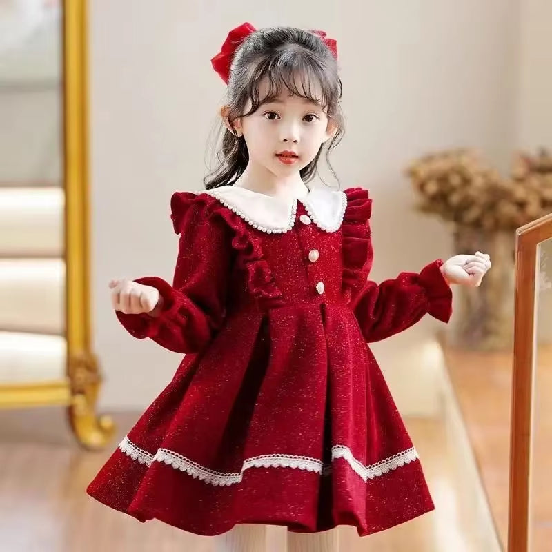 2026 New Winter Dress for Kids 1-8 Years Old Birthday Long Sleeve Princess Formal Dresses for Baby Girl 2 3 4 5 6 7 8 Year
