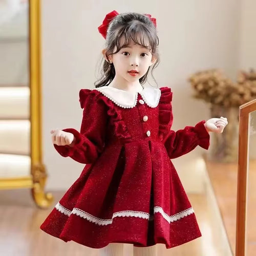2026 New Winter Dress for Kids 1-8 Years Old Birthday Long Sleeve Princess Formal Dresses for Baby Girl 2 3 4 5 6 7 8 Year
