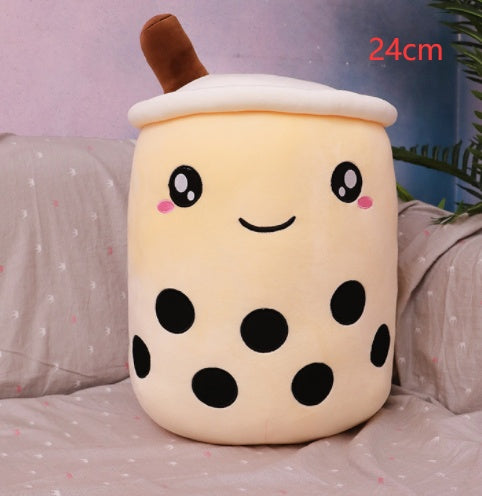 Bubble Tea Pluche Kussen – Cute Fruit Boba Knuffel (Strawberry/Milk Tea)