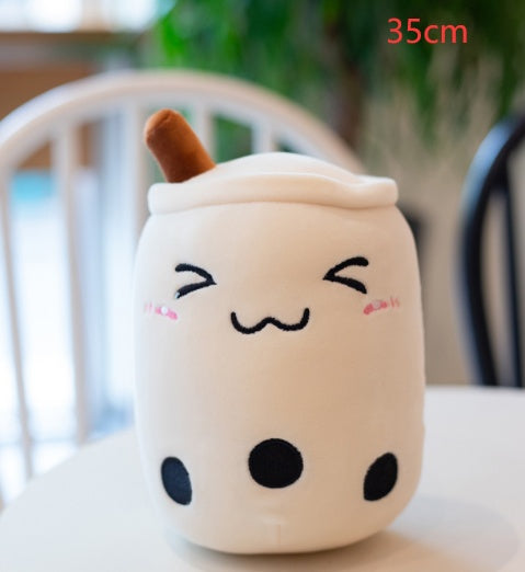 Bubble Tea Pluche Kussen – Cute Fruit Boba Knuffel (Strawberry/Milk Tea)