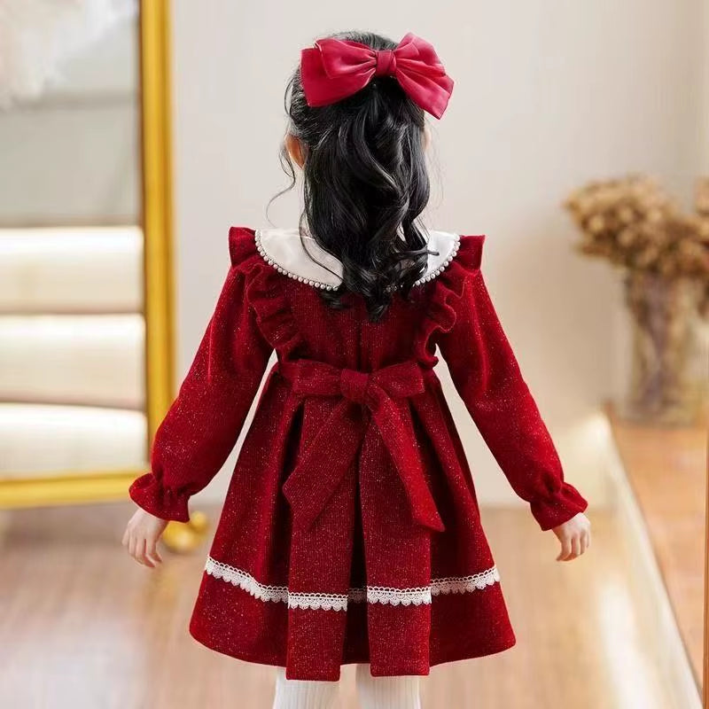 2026 New Winter Dress for Kids 1-8 Years Old Birthday Long Sleeve Princess Formal Dresses for Baby Girl 2 3 4 5 6 7 8 Year